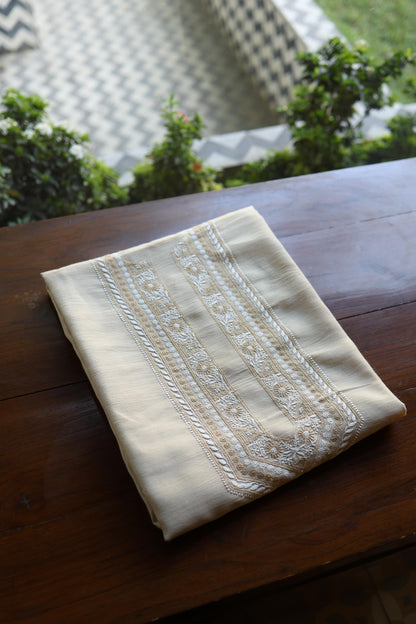 Moonga Silk Natural Beige Chikankari Men’s Kurta Fabric