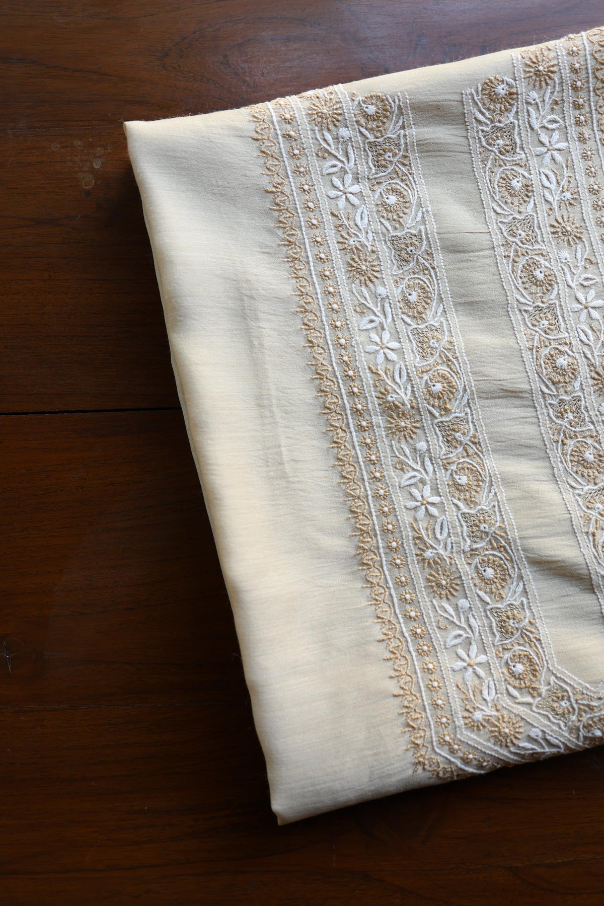 Moonga Silk Natural Beige Chikankari Men’s Kurta Fabric