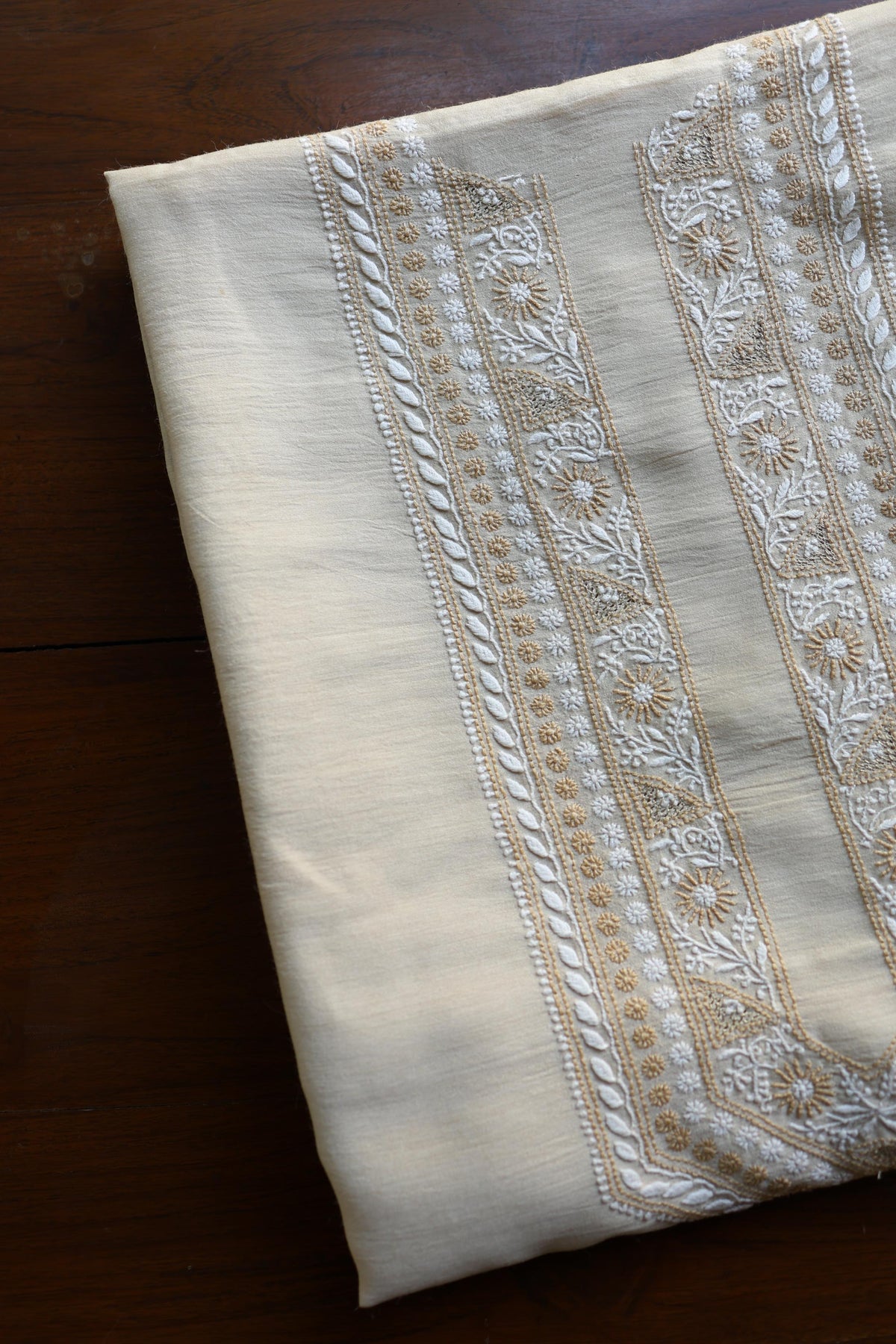 Moonga Silk Natural Beige Chikankari Men’s Kurta Fabric