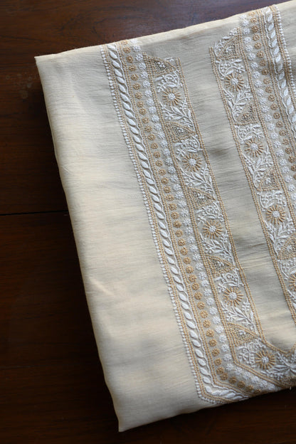 Moonga Silk Natural Beige Chikankari Men’s Kurta Fabric