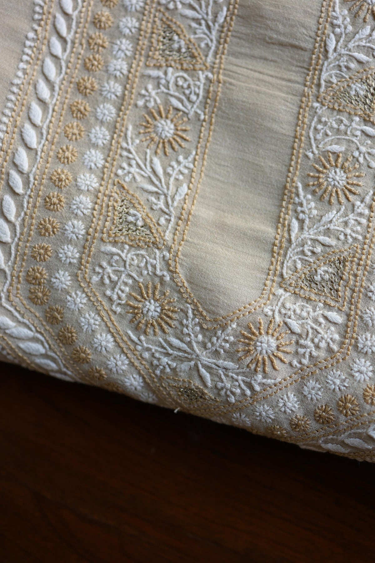 Moonga Silk Natural Beige Chikankari Men’s Kurta Fabric