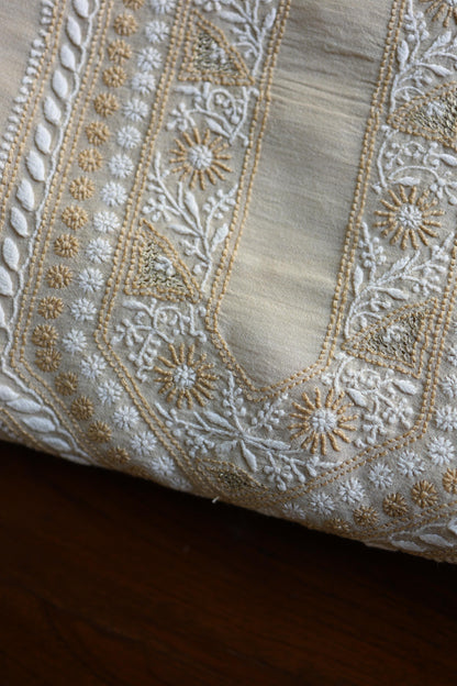 Moonga Silk Natural Beige Chikankari Men’s Kurta Fabric