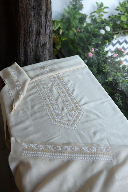 Moonga Silk Natural Beige Chikankari Men’s Kurta Fabric