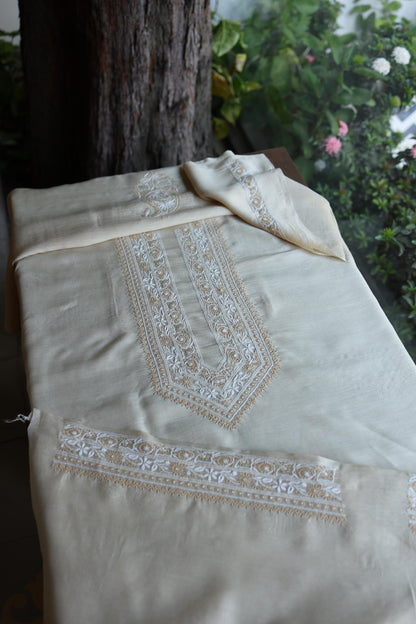 Moonga Silk Natural Beige Chikankari Men’s Kurta Fabric