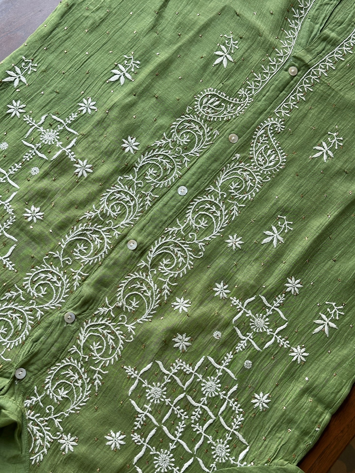 Moss Green Shade Chikankari Short Shirt With Lining
