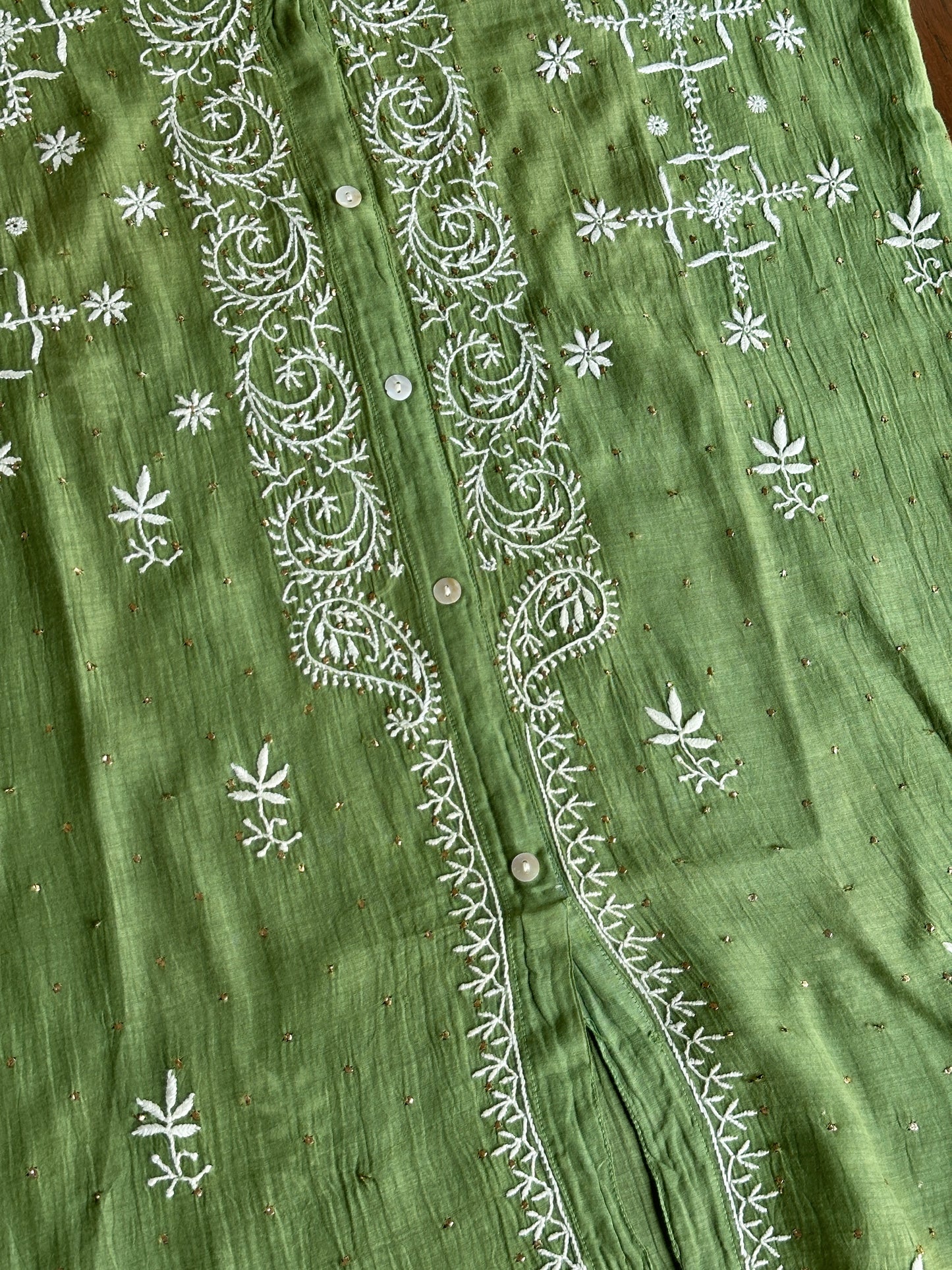 Moss Green Shade Chikankari Short Shirt With Lining
