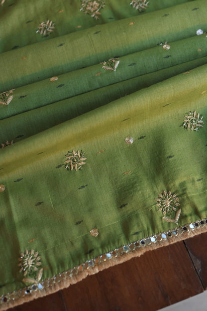 Moss Green Shade Jamdani X Chikankari Unstitched Fabric