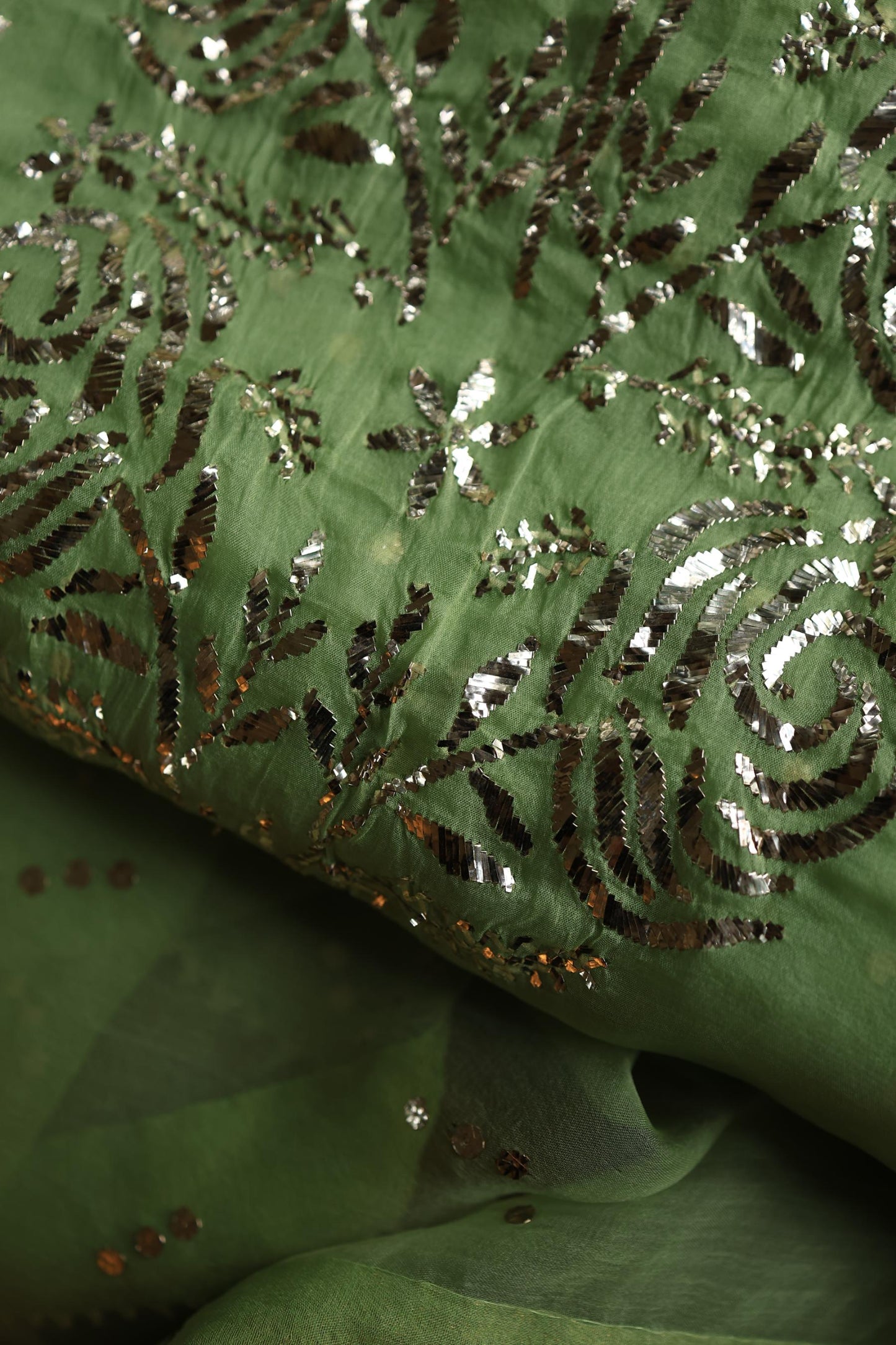 Moss Green Shade Noor Organza Silk Badla Unstitched Kurta Dupatta Set