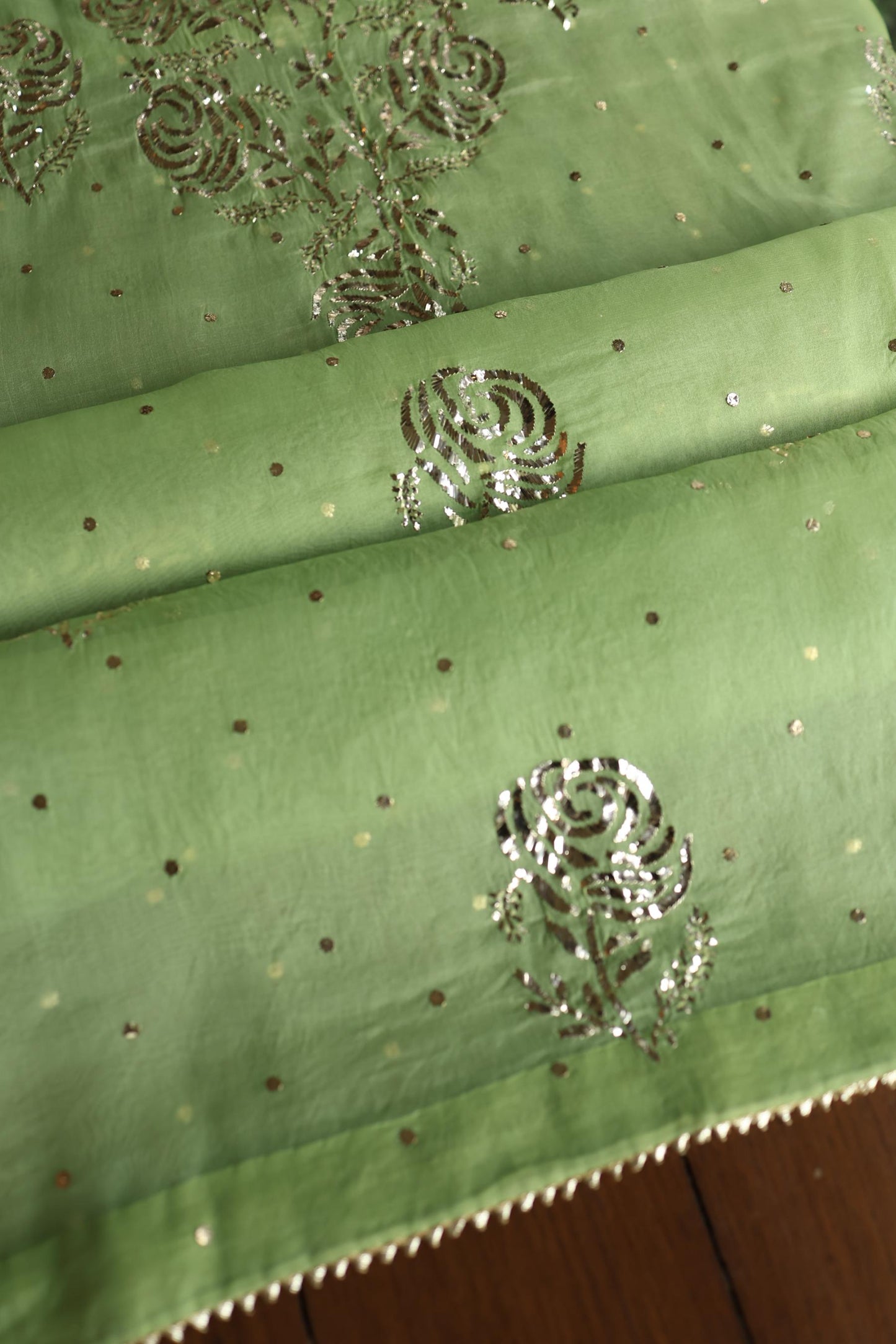 Moss Green Shade Noor Organza Silk Badla Unstitched Kurta Dupatta Set