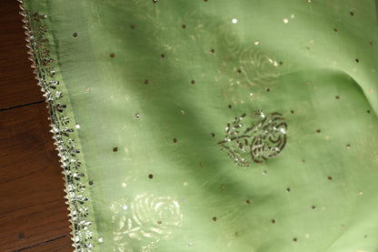 Moss Green Shade Noor Organza Silk Badla Unstitched Kurta Dupatta Set