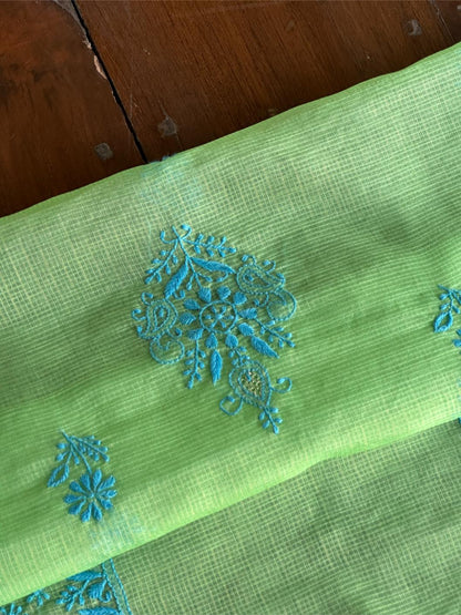 Moss Green Shade Kota Chikankari Unstitched Fabrics
