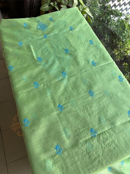 Moss Green Shade Kota Chikankari Unstitched Fabrics
