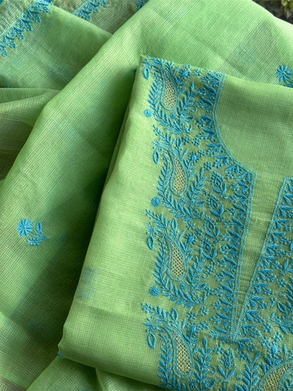 Moss Green Shade Kota Chikankari Unstitched Fabrics