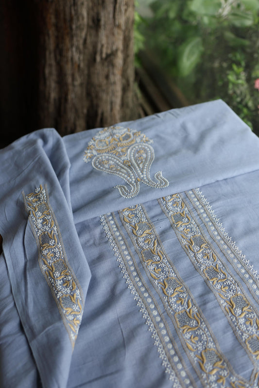 Mountain Blue Unisex Chikankari Bengal Muslin Kurta