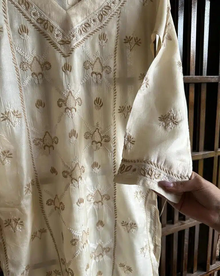 Mulberry Silk Resham Chikankari Kurta
