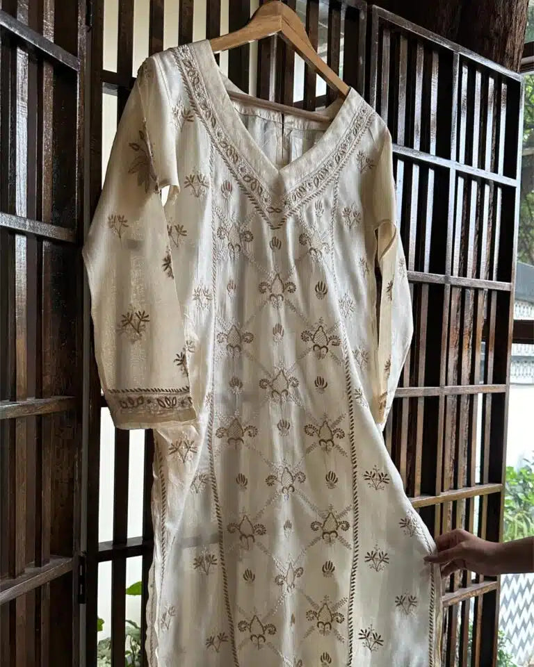 Mulberry Silk Resham Chikankari Kurta