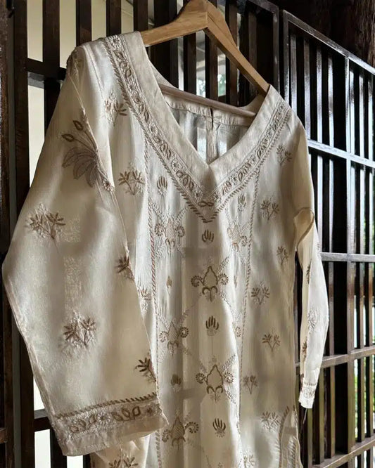 Mulberry Silk Resham Chikankari Kurta