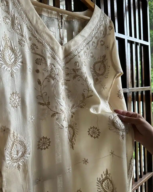 Mulberry Silk Resham Chikankari Kurta