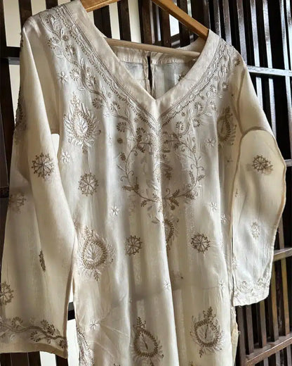 Mulberry Silk Resham Chikankari Kurta