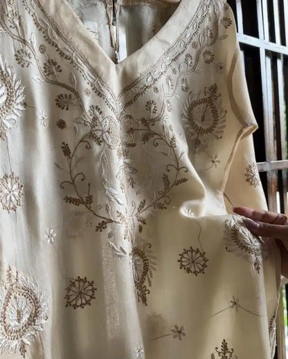 Mulberry Silk Resham Chikankari Kurta