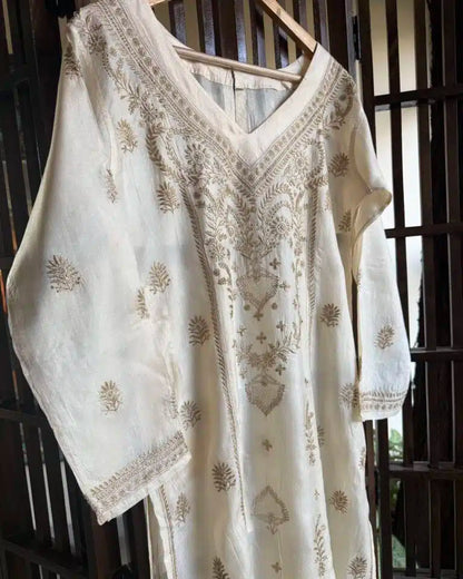 Mulberry Silk Resham Chikankari Kurta