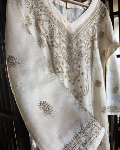 Mulberry Silk Resham Chikankari Kurta