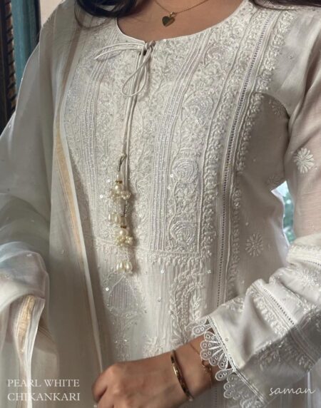 Mulmul Pearl White Chikankari Ready to Wear Kurta Set