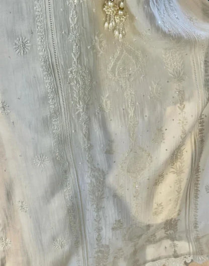 Mulmul Pearl White Chikankari Ready to Wear Kurta Set