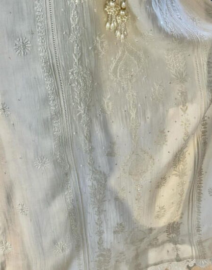 Mulmul Pearl White Chikankari Ready to Wear Kurta Set