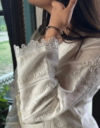 Mulmul Pearl White Chikankari Ready to Wear Kurta Set