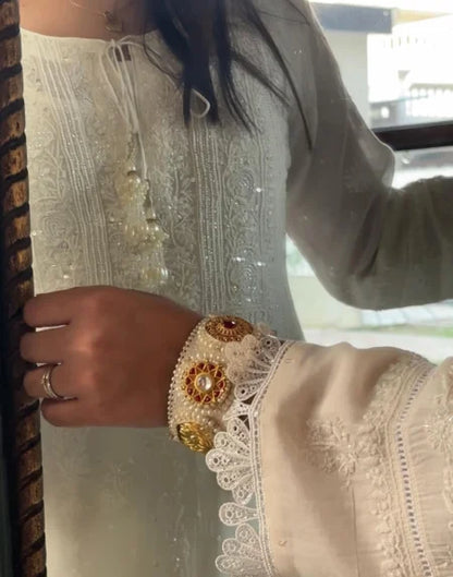 Mulmul Pearl White Chikankari Ready to Wear Kurta Set