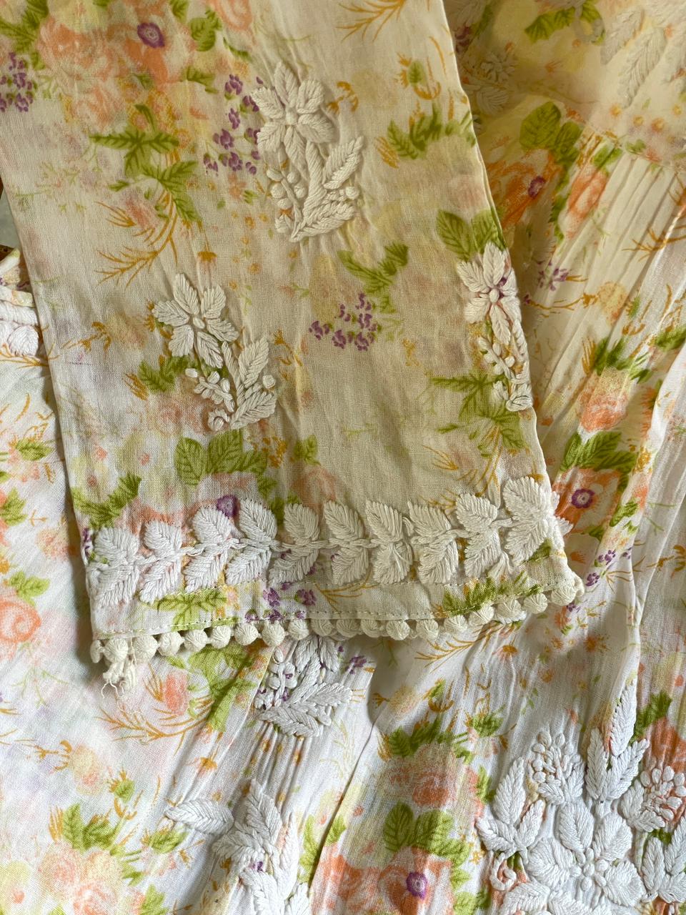 Multi Coloured Floral Handblock Printed Cotton Peplum Top