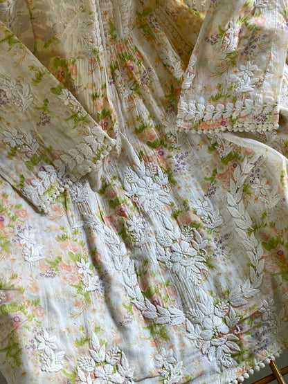 Multi Coloured Floral Handblock Printed Cotton Peplum Top