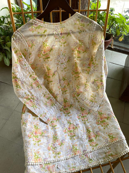 Multi Coloured Floral Handblock Printed Cotton Peplum Top