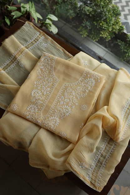 Mushroom Beige Shade Mal Cotton Fine Chikankari Unstitched Fabric