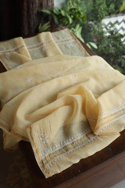 Mushroom Beige Shade Mal Cotton Fine Chikankari Unstitched Fabric