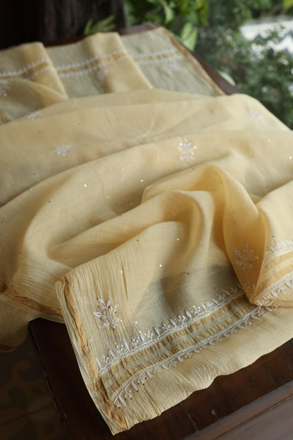 Mushroom Beige Shade Mal Cotton Fine Chikankari Unstitched Fabric