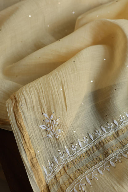 Mushroom Beige Shade Mal Cotton Fine Chikankari Unstitched Fabric