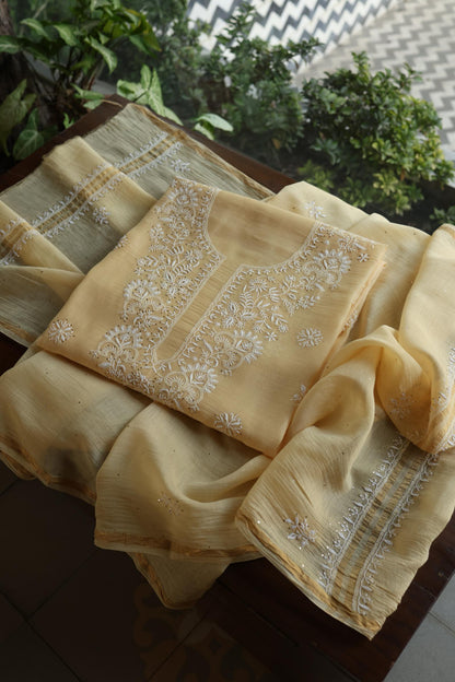 Mushroom Beige Shade Mal Cotton Fine Chikankari Unstitched Fabric