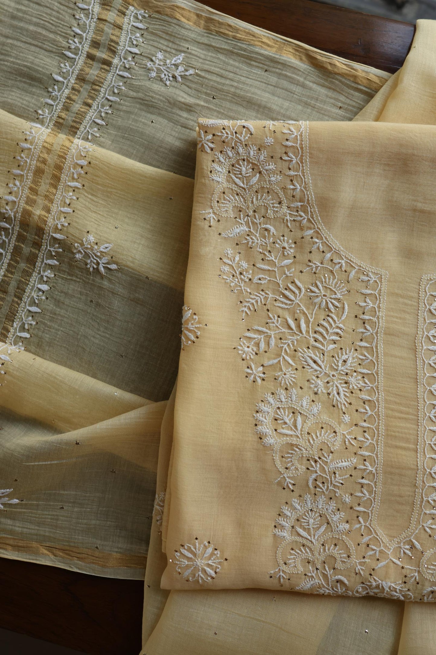 Mushroom Beige Shade Mal Cotton Fine Chikankari Unstitched Fabric