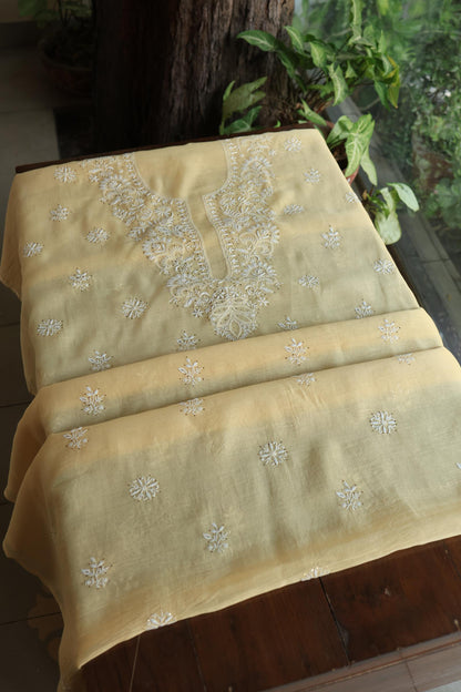 Mushroom Beige Shade Mal Cotton Fine Chikankari Unstitched Fabric