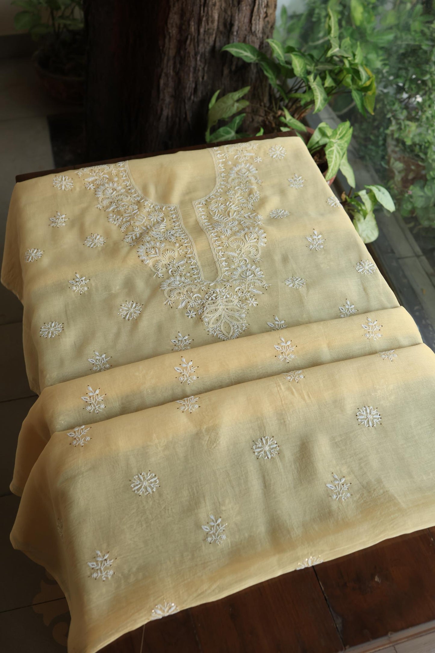 Mushroom Beige Shade Mal Cotton Fine Chikankari Unstitched Fabric
