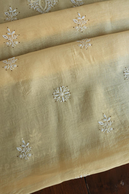 Mushroom Beige Shade Mal Cotton Fine Chikankari Unstitched Fabric