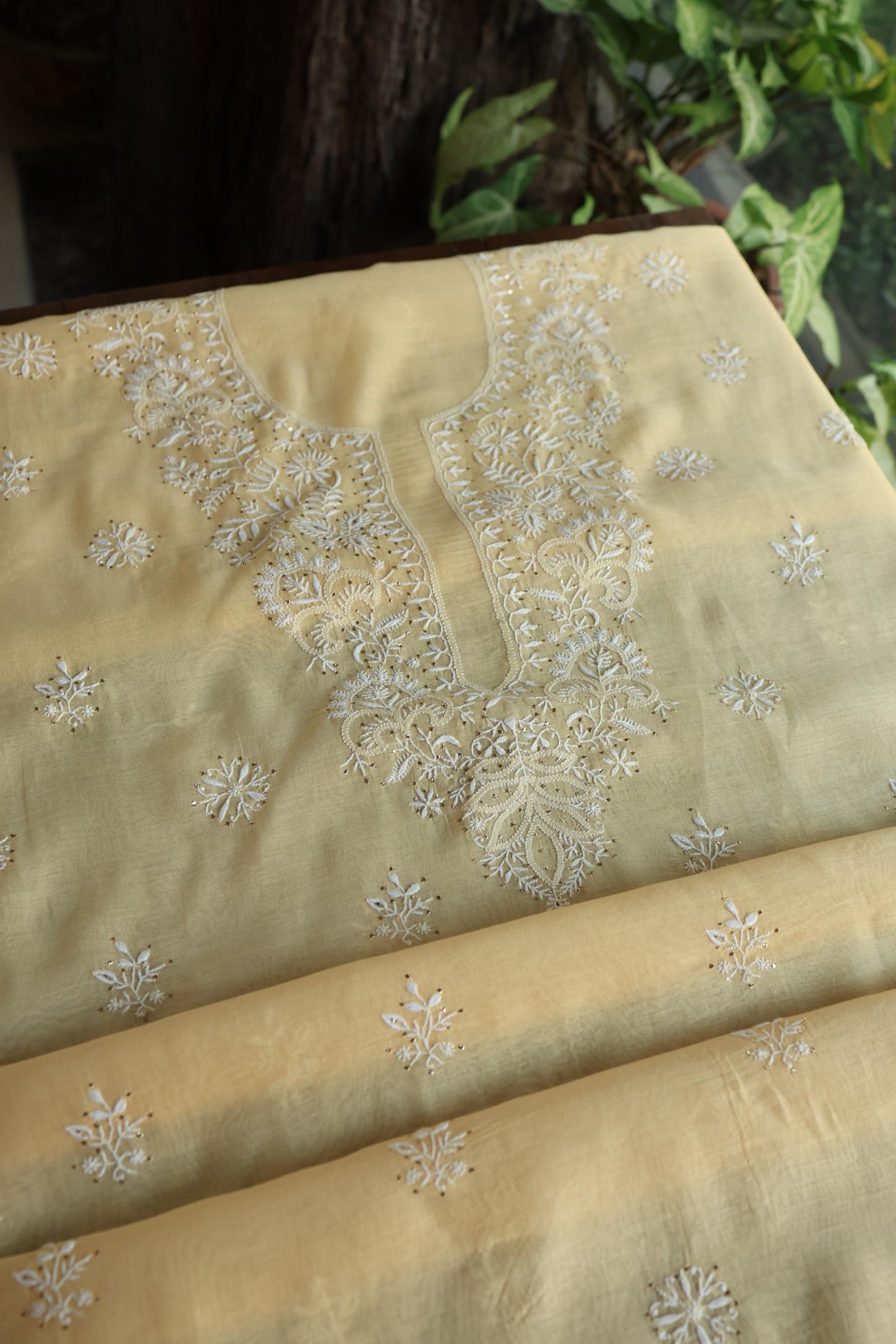 Mushroom Beige Shade Mal Cotton Fine Chikankari Unstitched Fabric