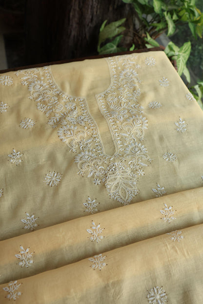 Mushroom Beige Shade Mal Cotton Fine Chikankari Unstitched Fabric