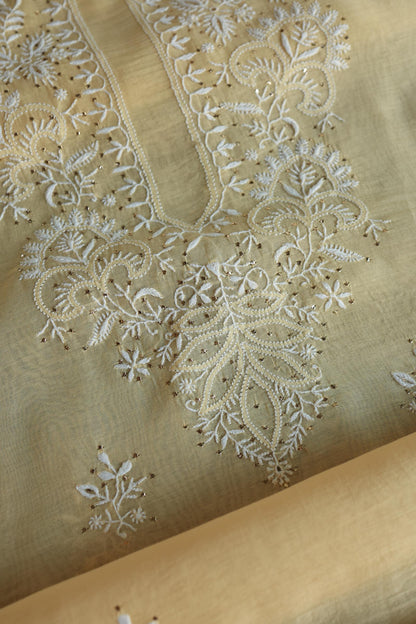 Mushroom Beige Shade Mal Cotton Fine Chikankari Unstitched Fabric