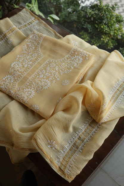 Mushroom Beige Shade Mal Cotton Fine Chikankari Unstitched Fabric