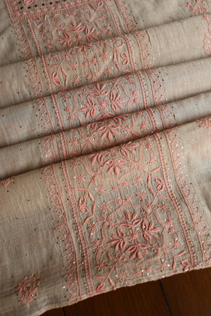 Mushroom Beige Shade Mal Cotton Fine Chikankari With Kamdani Work Unstitched Fabric
