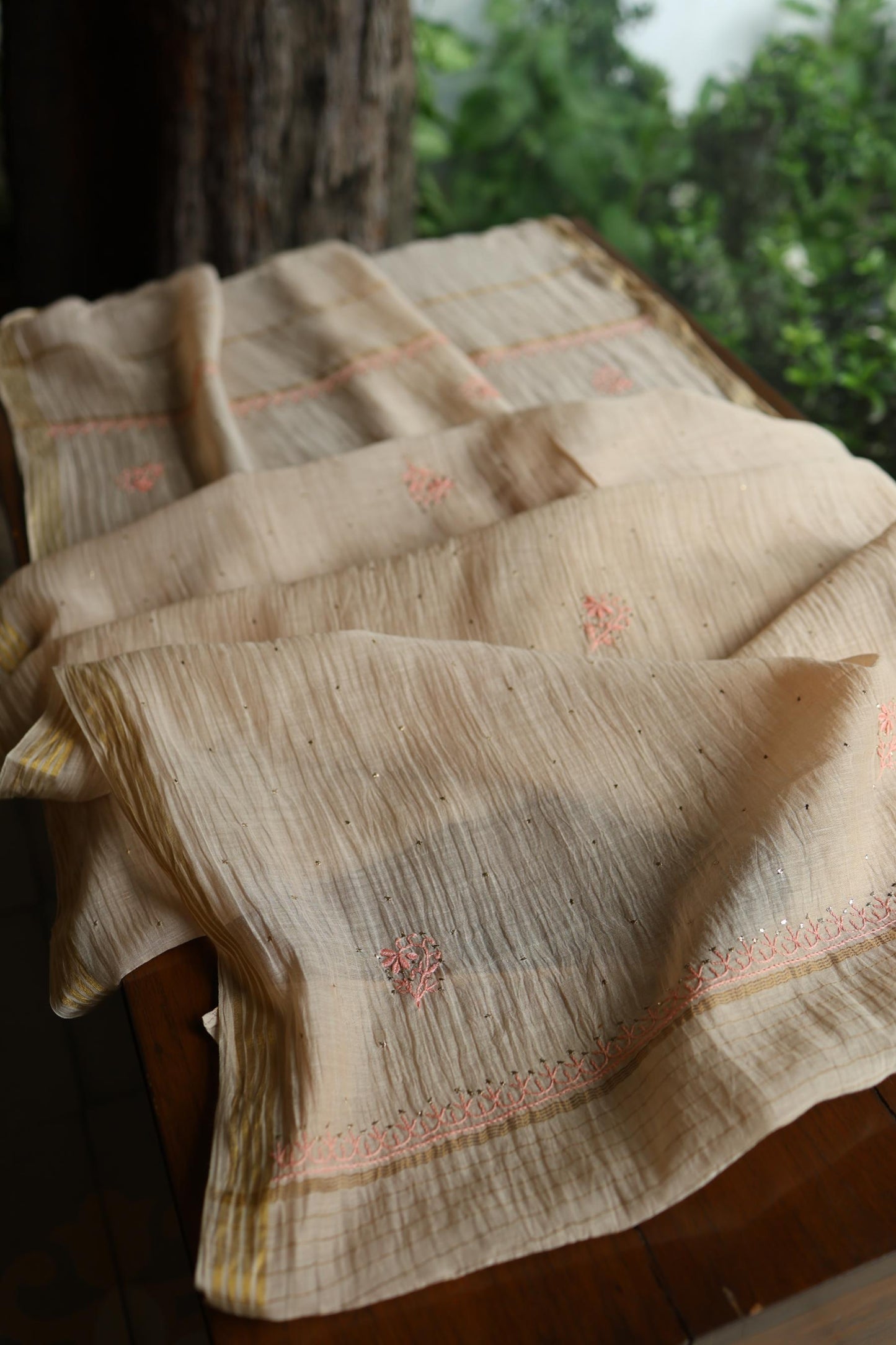 Mushroom Beige Shade Mal Cotton Fine Chikankari With Kamdani Work Unstitched Fabric