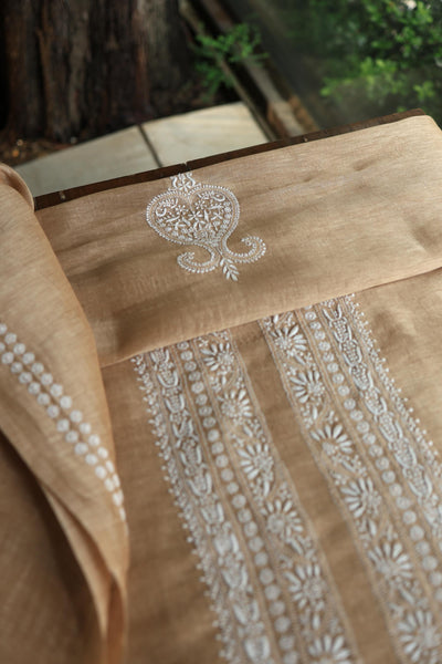 Mushroom Beige Linen Chikankari Unstitched Men's Kurtas Fabric
